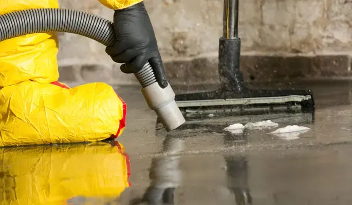 Extraction wand pulling standing water off a floor during water extraction in Highland